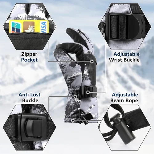 Miniatura 2 de Guantes para clima frío, guantes de esquí, guantes de nieve, guantes de invierno impermeables, hombres y mujeres, para padres e hijos