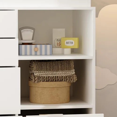 Miniatura 6 de Cómoda de guardería con mesa cambiadora para bebé, mesas cambiadoras de pañales para guardería con 5 cajones y estantes, estación cambiadora