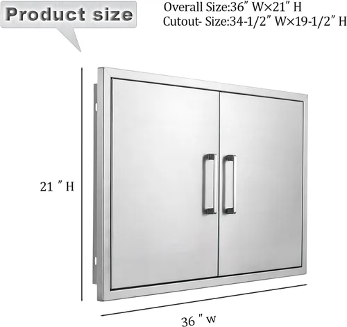 Miniatura 2 de Puerta de cocina al aire libre, 36" W21 H, puerta doble de barbacoa de acero inoxidable, isla o acceso a la cocina al aire libre Con asa