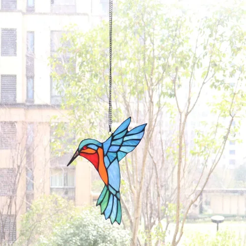 Miniatura 2 de Bieye W10048 Colibrí estilo Tiffany - Atrapasoles para ventana con cadena y gancho de ventosa (7 pulgadas de ancho x 6 pulgadas de alto)
