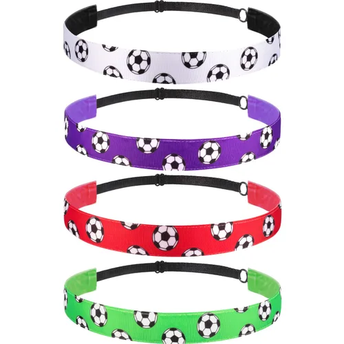 Miniatura 11 de SATINIOR 4 diademas de fútbol antideslizantes para niña, ajustable, color negro, azul, rosa y azul claro