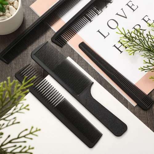 Miniatura 7 de Peine de corte de pelo, 5 piezas, peine de peluquería para peluquería, dientes finos, juego de cepillos de pelo de carbono, antiestático, resistente
