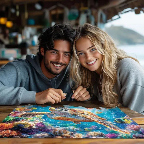 Miniatura 5 de Rompecabezas para adultos de 1000 piezas, rompecabezas de tortuga marina de 1000 piezas, rompecabezas desafiantes del océano con letra en la parte