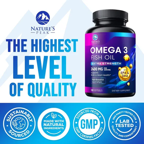 Miniatura 4 de Suplementos de aceite de pescado Omega 3 – 2400 mg de aceite de pescado por porción – Omega-3 de triple fuerza con ácidos grasos EPA y DHA – Apoyo