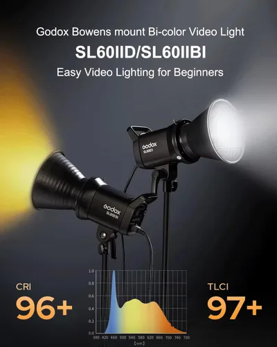 Miniatura 2 de Godox Luz de video LED bicolor SL60IIBi 75W, 2800K-5600K, 25100Lux@1M, luz de estudio COB de montaje Bowens con, aplicación y control remoto, CRI