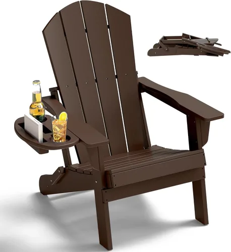 Miniatura 26 de NAVINE Juego de 2 sillas Adirondack plegables de polietileno de alta densidad con portavasos multifuncional, resistente a la intemperie, para Blanco
