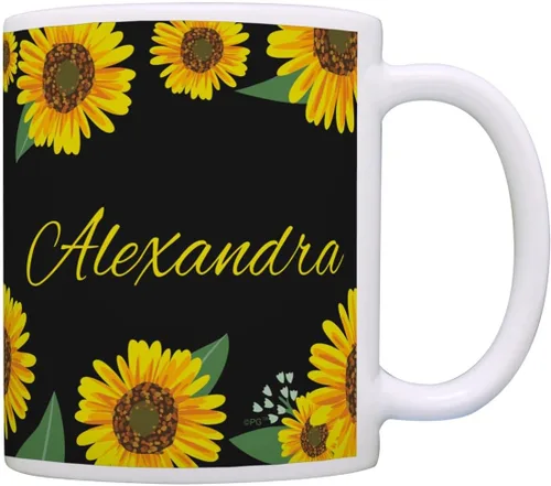 Miniatura 2 de Personalized Gifts Taza floral amarilla su texto personalizado taza de café taza de café de cerámica taza de té de cerámica 11oz