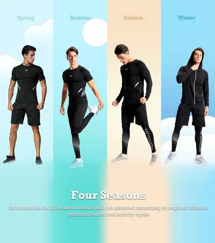 Miniatura 7 de BOOMCOOL Conjuntos de entrenamiento de 5 piezas que incluyen camisa de compresión, pantalones y chaqueta con capucha para hombres, deportes al aire