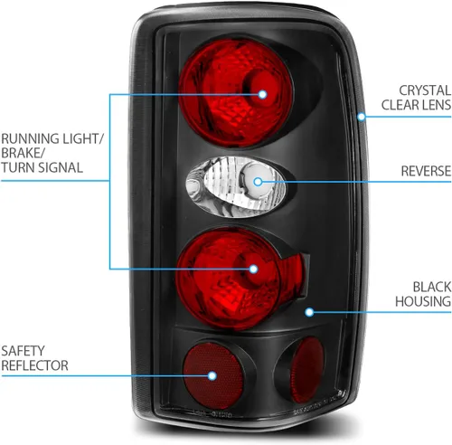 Miniatura 4 de AmeriLite para 2000-2006 Chevy Tahoe Suburban/GMC Yukon Denali XL, Juego de Conjunto de Luces Traseras de Reemplazo Estilo Euro Negro - Lado