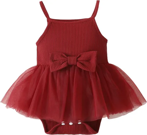 OPAWO Vestido de bebé recién nacido, vestido de verano sin mangas, enterizo con cuello halter, vestido de tul de una pieza, 0-18 meses