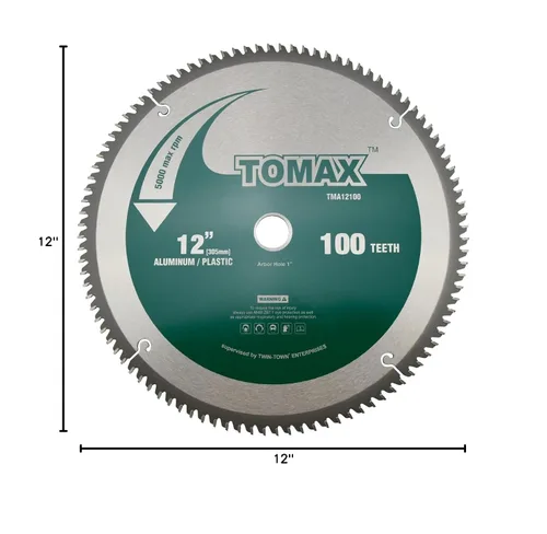 Miniatura 8 de TOMAX Hoja de sierra TCG de aluminio y metal no ferroso de 12 pulgadas y 100 dientes con eje de 1 pulgada