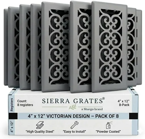Miniatura 40 de Registro victoriano de piso de 4 x 10 pulgadas en acabado gris granito - Cubiertas de ventilación para piso del hogar - Cubiertas decorativas