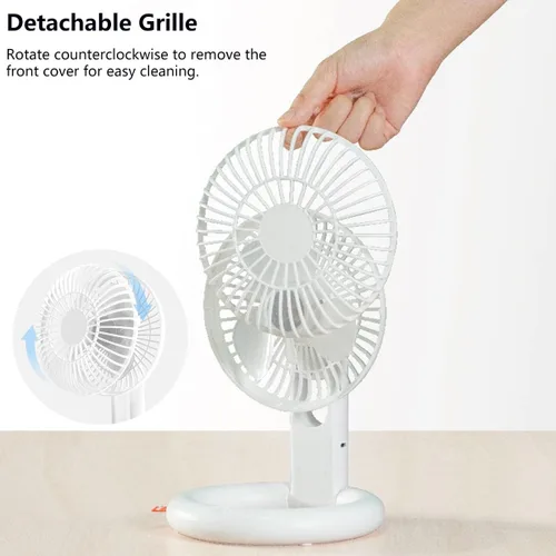 Miniatura 8 de Ventilador de escritorio plegable, ventilador de techo recargable USB con base de anillo, mini ventilador portátil silencioso de mesa