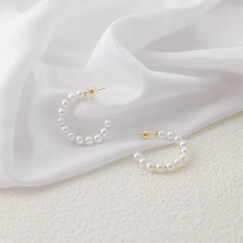 Miniatura 8 de Gacimy Aretes de aro de perlas para mujer con poste de plata de ley 925