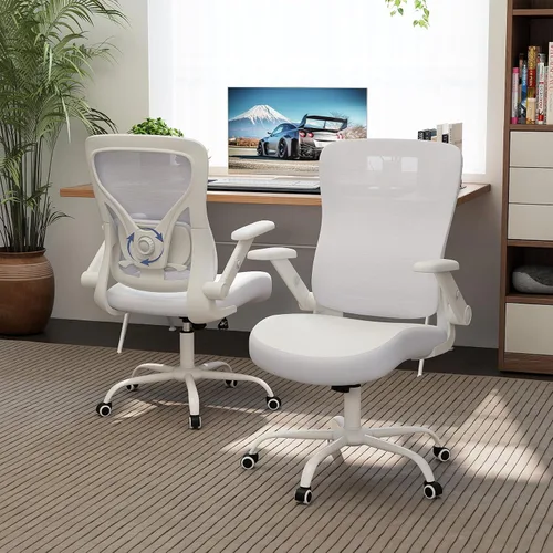 Miniatura 9 de ralex-chair Silla de oficina ergonómica con soporte lumbar ajustable, silla de escritorio con respaldo de malla y asiento de piel sintética, silla