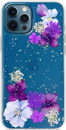 Miniatura 33 de Abbery - Funda diseñada para iPhone 12/12 Pro con purpurina, transparente y linda con diseño de mariposa, correa para la muñeca, brillante