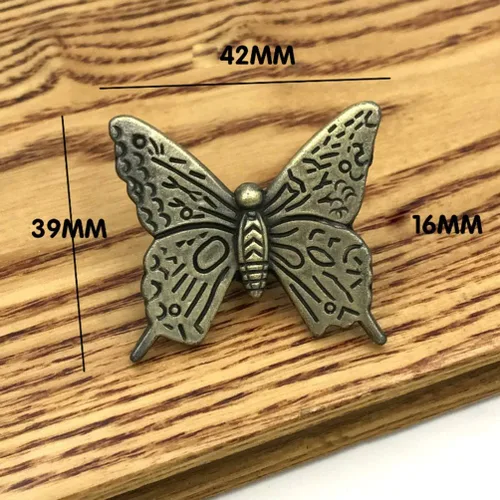 Miniatura 2 de 4 pomos de metal con forma de mariposa antigua para cajones (2 piezas de bronce y 2 bronce rojo)