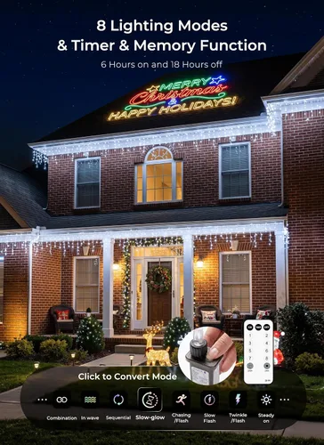 Miniatura 2 de Luces de Navidad de carámbano para exteriores, 40 pies, 432 LED, impermeables, para exteriores, 8 modos de iluminación, con control remoto