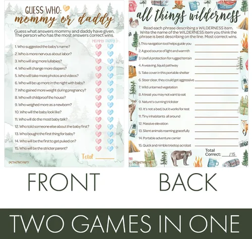 Miniatura 3 de DISTINCTIVS Little Adventurer - Juego de Baby Shower - ¿Qué hay en tu teléfono y palabras Scramble? 20 tarjetas de doble cara - Juegos de baby