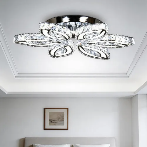 Miniatura 12 de CLAIRDAI Lámpara de Techo de Cristal de 16.1", Lámpara de Araña de Cristal Moderna con Flores, Lámparas de Araña LED Empotradas en el Techo