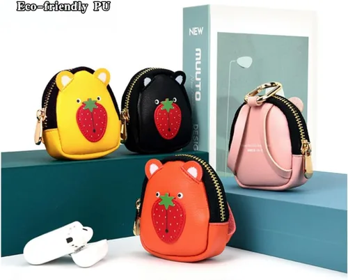 Miniatura 6 de Funda de piel sintética para AirPods, funda pequeña de transporte para auriculares, llaves, tarjeta de acceso, Airtag, monedas, mini mochila