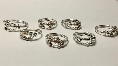 Miniatura 8 de Anillo de preocupación, anillo de ansiedad, anillo giratorio, plata argentium con cuentas, relleno de oro amarillo o rosa de 14 quilates
