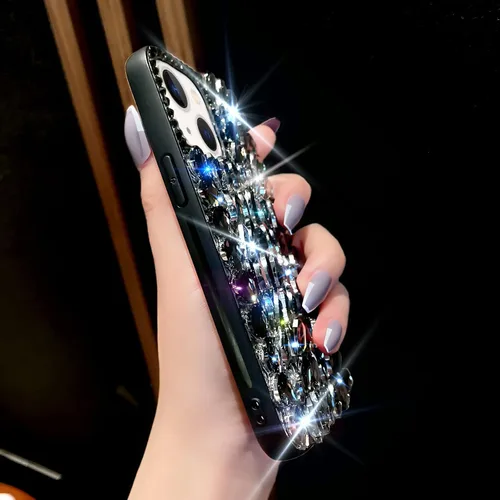 Miniatura 4 de Funda para iPhone 13 para mujer (6.1 pulgadas), funda de lujo muy brillante con diamantes de imitación de cristal brillante 3D en la cubierta