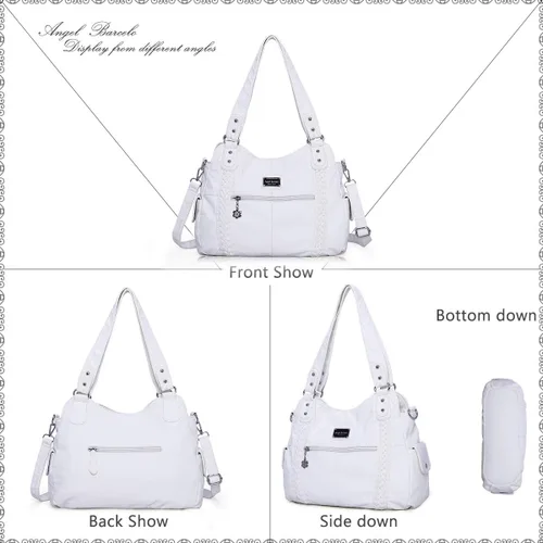 Miniatura 150 de Angel Barcelo - Bolsa de hombro amplia para mujer, diseño Hobo, cuero lavado