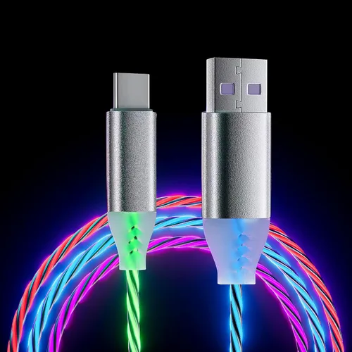 Cable USB de 3.3 pies/3.3 ft 3A tipo C, cable de carga con luz LED, 7 colores, cambio gradual, brillante, QC3.0, cable de carga rápida para teléfono