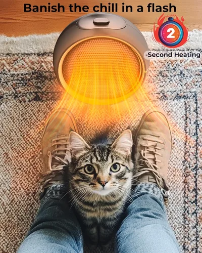 Miniatura 3 de Calentador de espacio para uso en interiores, calentador eléctrico portátil con calentamiento rápido 2S y cerámica PTC, protección contra