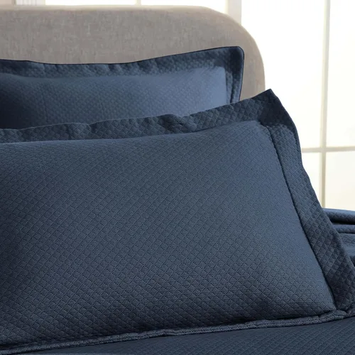 Miniatura 6 de Cubrecama doble Superior Diamond Solitaire de algodón de primera calidad Jacquard Matelassé con fundas de almohada a tono, color aguamarina, Azul