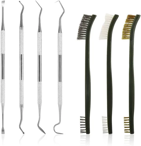 Accmor Kit universal de herramientas de limpieza de pistola, incluye 3 cepillos de cerdas de nailon de latón de doble punta y 4 púas de limpieza de