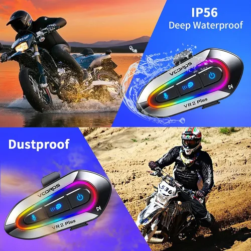 Miniatura 7 de VCOROS Auriculares para casco de motocicleta con luces RGB, intercomunicador de casco de 2 vías para 2 conductores, intercambio de música (N+), chip