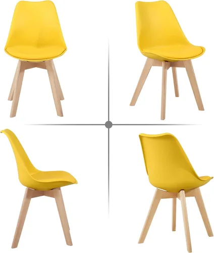Miniatura 10 de LSSBOUGHT Sillas de comedor modernas de mediados de siglo, silla auxiliar de plástico con acolchado suave y patas de madera para comedor, sala