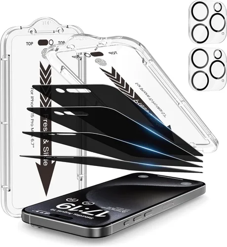 Miniatura 30 de EZ-GLAZ - Paquete de 4 + 2 protectores de pantalla de privacidad para iPhone 13 [6.1 pulgadas] con protector de lente de cámara