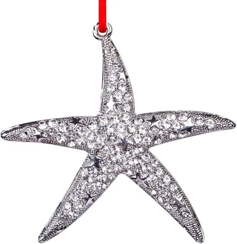 D4DREAM Adornos de Navidad de estrella de mar, adornos colgantes de metal blanco para decoración de árbol de Navidad, coloridos adornos colgantes