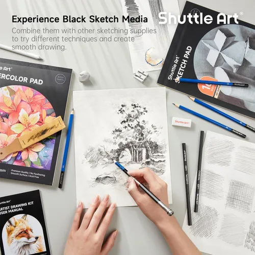 Miniatura 5 de Shuttle Art Kit de dibujo de 103 piezas, suministros de dibujo profesional con boceto, carbón, colores, grafito, lápices y palos pastel