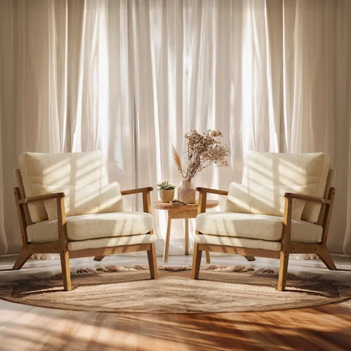 Miniatura 16 de VINGLI Silla de Acento de Madera Maciza con Reposabrazos Anchos, Silla Moderna Tapizada de Mediados de Siglo con Almohada, Cómoda Silla de Lectura