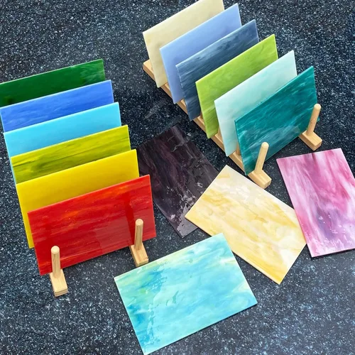 Miniatura 5 de LITMIND Paquete variado de 16 hojas de vitrales, azulejos de mosaico de 4 x 6 pulgadas para manualidades, arte catedral de colores surtidos, hojas