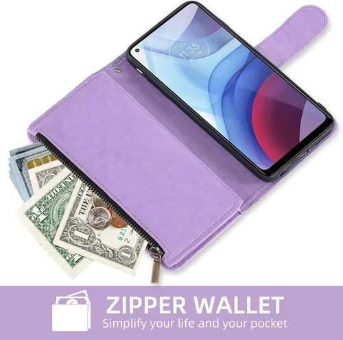 Miniatura 5 de Asuwish Funda de teléfono para Moto G Power 2021 con protector de pantalla de vidrio templado y tarjetero de cuero con diseño de flores, soporte