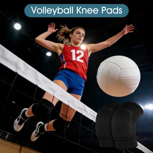 Miniatura 4 de Rodilleras de voleibol, 1 par de rodilleras negras suaves para mujeres, jóvenes y niñas, para deportes, baile, fútbol, yoga, tenis, correr