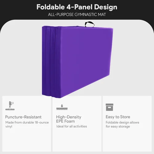 Miniatura 2 de BalanceFrom 10x4 Feet 4-Panel Folding Gymnastics Mat – 2-Inch Thick Pad with Vinyl Surface and Carrying Handles for Tumbling, Yoga, Pilates, Home