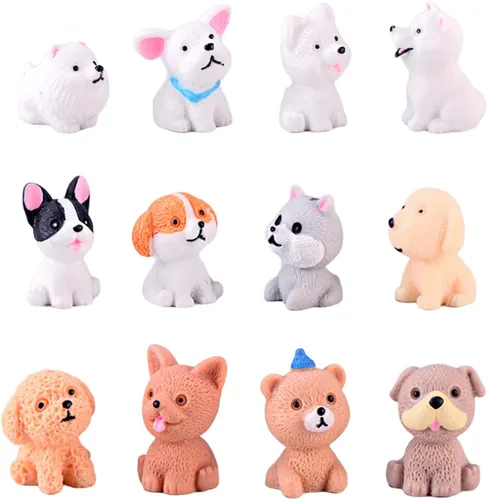 12 piezas de mini figuras de perro, figura de perro en miniatura pintada a mano, figuras realistas detalladas de plástico para cachorros, decoración