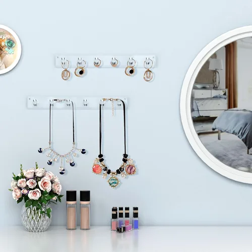 Miniatura 4 de AITEE Soporte para collares, organizador de collar acrílico montado en la pared con 6 ganchos, para colgar collares, joyas, brazaletes, pulseras