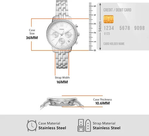 Miniatura 5 de Fossil Neutra - Reloj cronógrafo de cuarzo de acero inoxidable para mujer