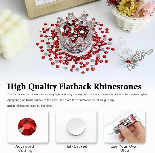Miniatura 2 de 2000 unidades SS20 de 5 mm de diamantes de imitación de resina con parte trasera plana, diamantes de imitación Siam/Rojo con parte trasera plana