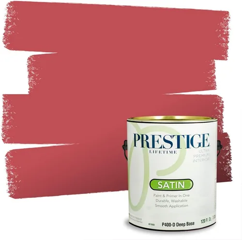 Miniatura 237 de Prestige Paints E100-T-SW6591 Pintura exterior e imprimación en uno, 1 galón, plano, combinación comparable de Sherwin Williams Amaryllis, 1 galón