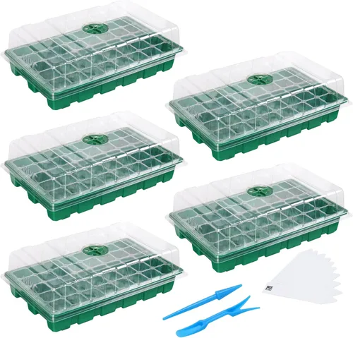 MIXC Bandejas de Plántulas Bandeja Iniciadora de Semillas, Paquete de 5 Mini Propagador Kit de Invernadero de Plantas con Cúpulas Ventiladas de Verde