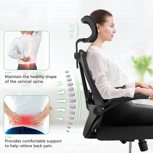 Miniatura 3 de Silla de oficina de malla, ergonómica con soporte lumbar, color negro, estilo moderno, respaldo de malla, bloqueo de inclinación de 90-135