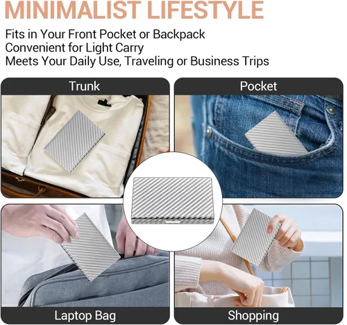 Miniatura 44 de BONSYL® Soporte para tarjetas de crédito, cartera delgada de metal con bloqueo RFID, con 6 ranuras para tarjetas, para mujeres y hombres.